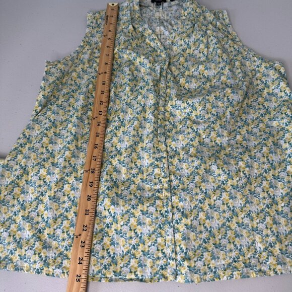 Talbots Blouse Size 16W Petite Floral Sleeveless Green Yellow - Picture 6 of 8